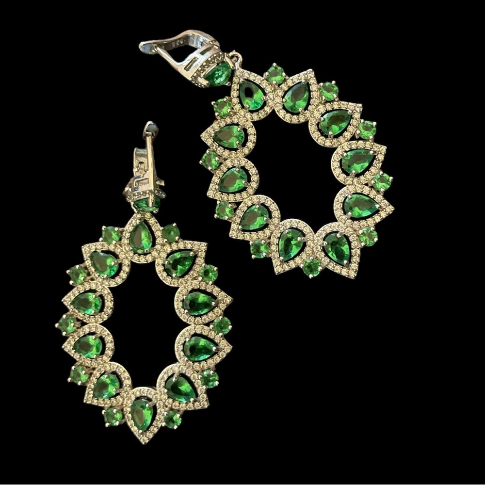 NEW Green Dioptase ,white Topaz special occasion & wedding earrings. .925 silver